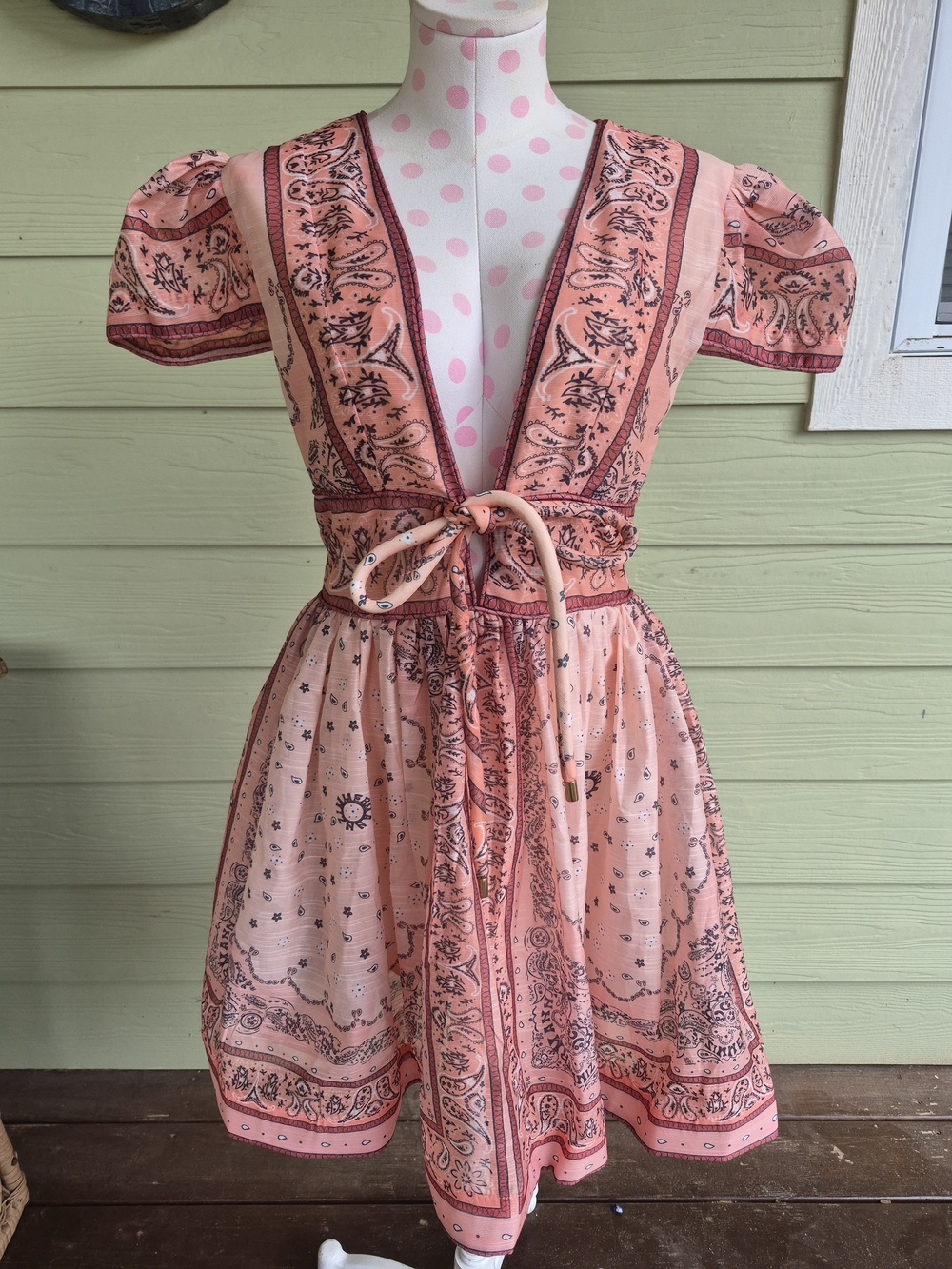 Paisley Boho Wrap Mini Dress Pink Small (Zimmermann Matchmaker Style)